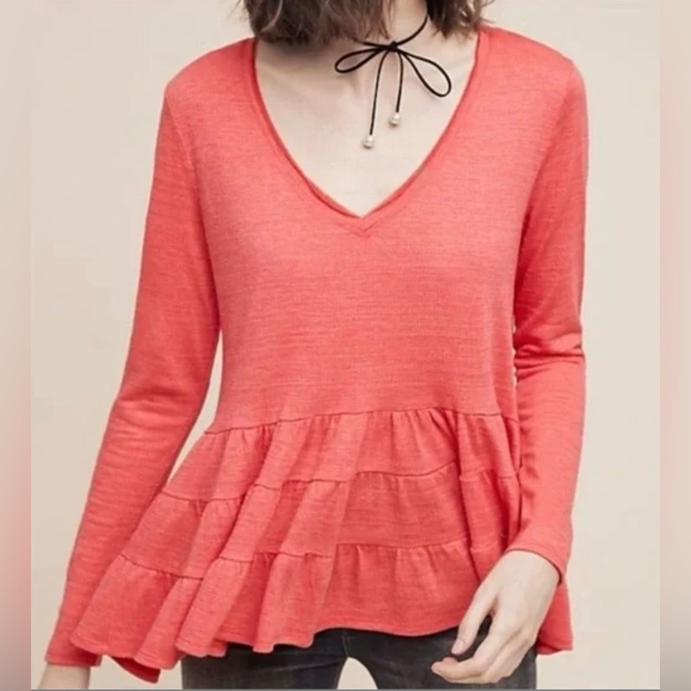 Anthropologie Deletta Thea Ruffle Peplum Top